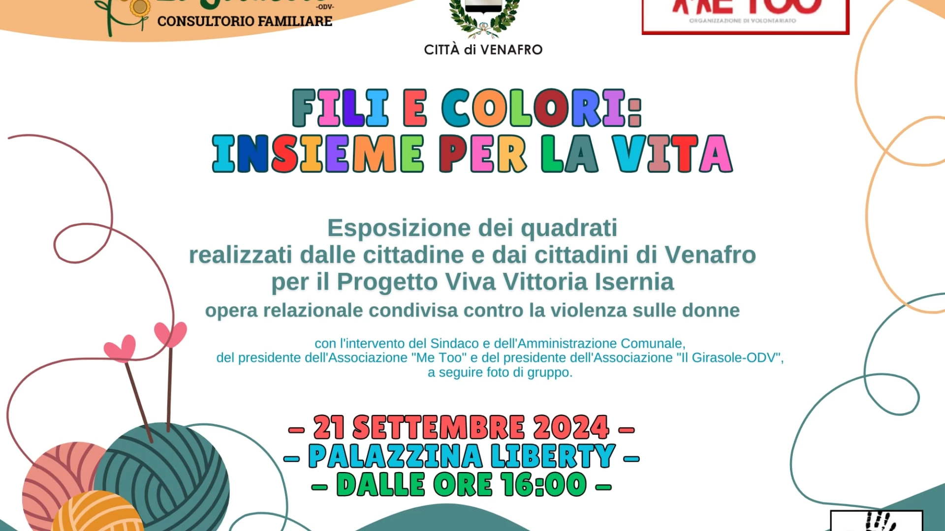 Venafro: sabato 21 settembre l’evento “Fili e colori: insieme per la vita”.